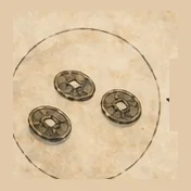 Illustrated second step showing three coins used for casting.