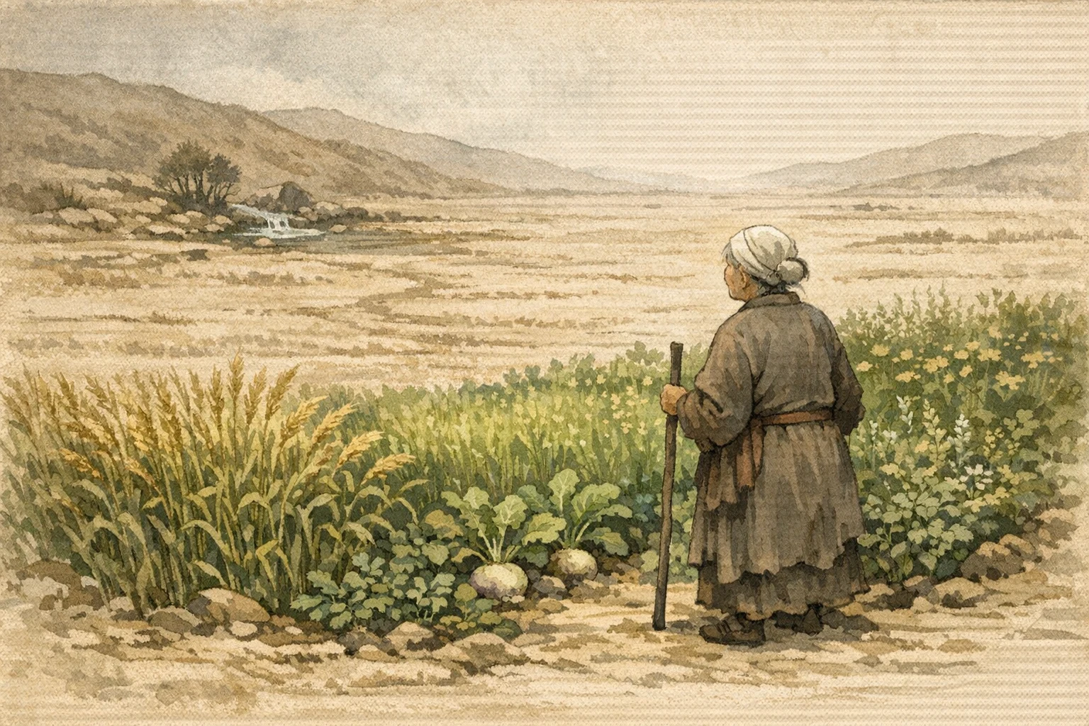 Famine Around Her panel 4 for Hexagram 2, The Receptive.