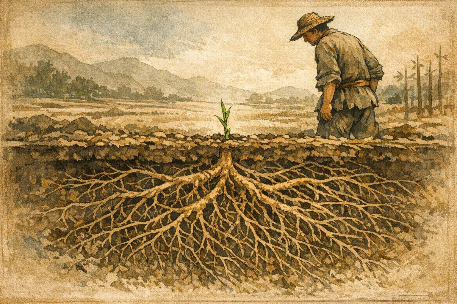 Unseen Roots panel 3 for Hexagram 3, Difficulty at the Beginning.