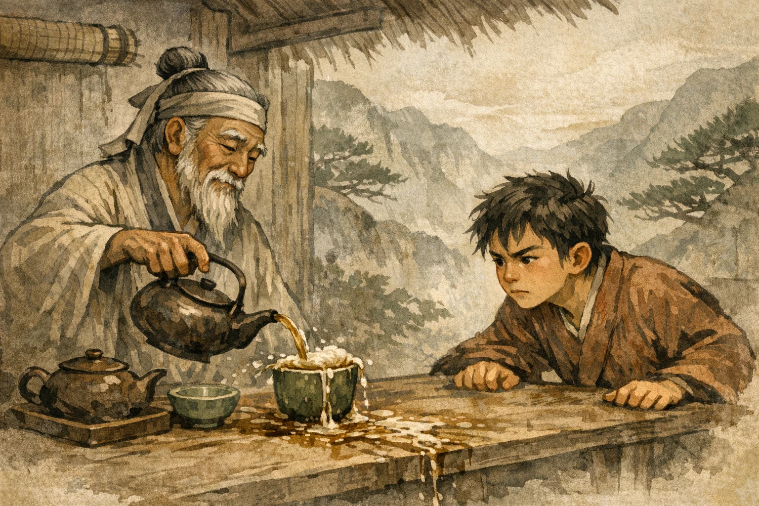 Cup Overflowing panel 3 for Hexagram 4, Youthful Folly.