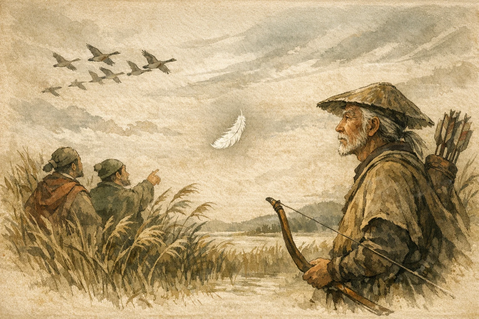 The Feather Turns panel 4 for Hexagram 5, Waiting.