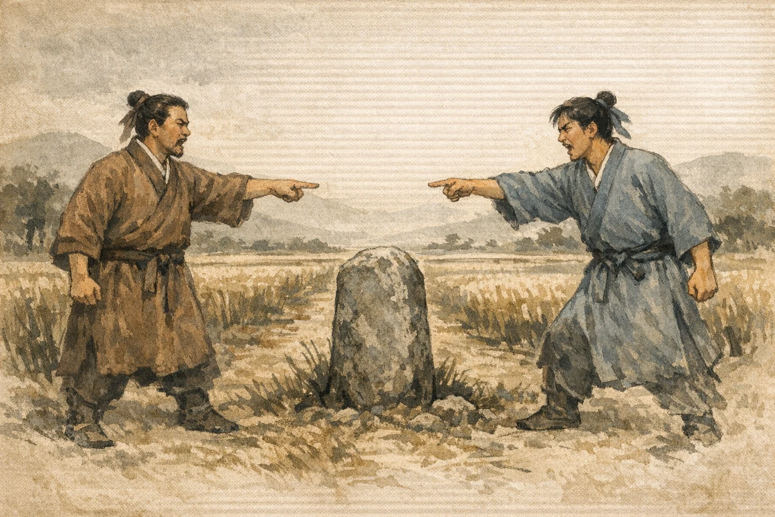 The Boundary Stone panel 1 for Hexagram 6, Conflict.