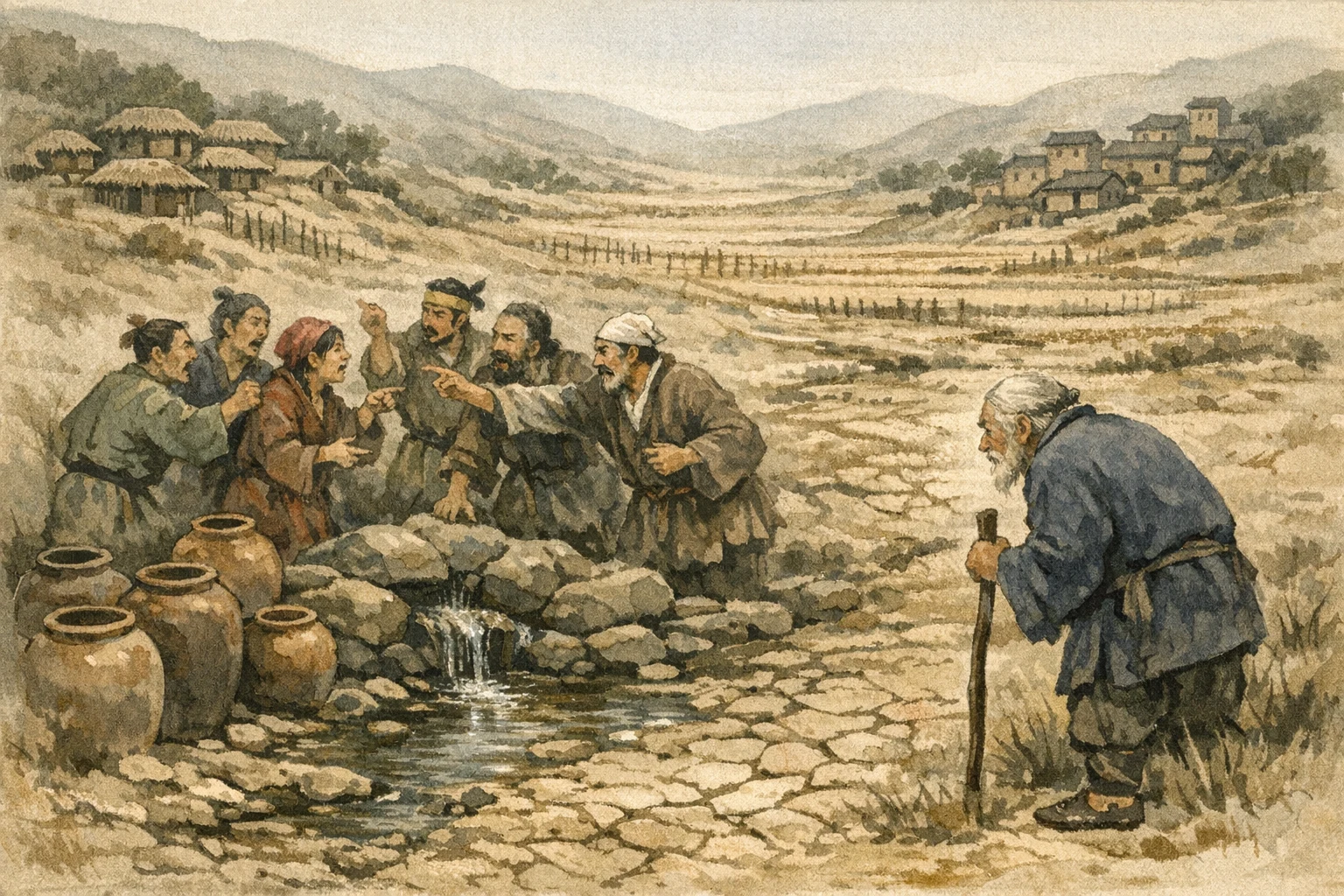 Last Spring panel 1 for Hexagram 8, Holding Together.