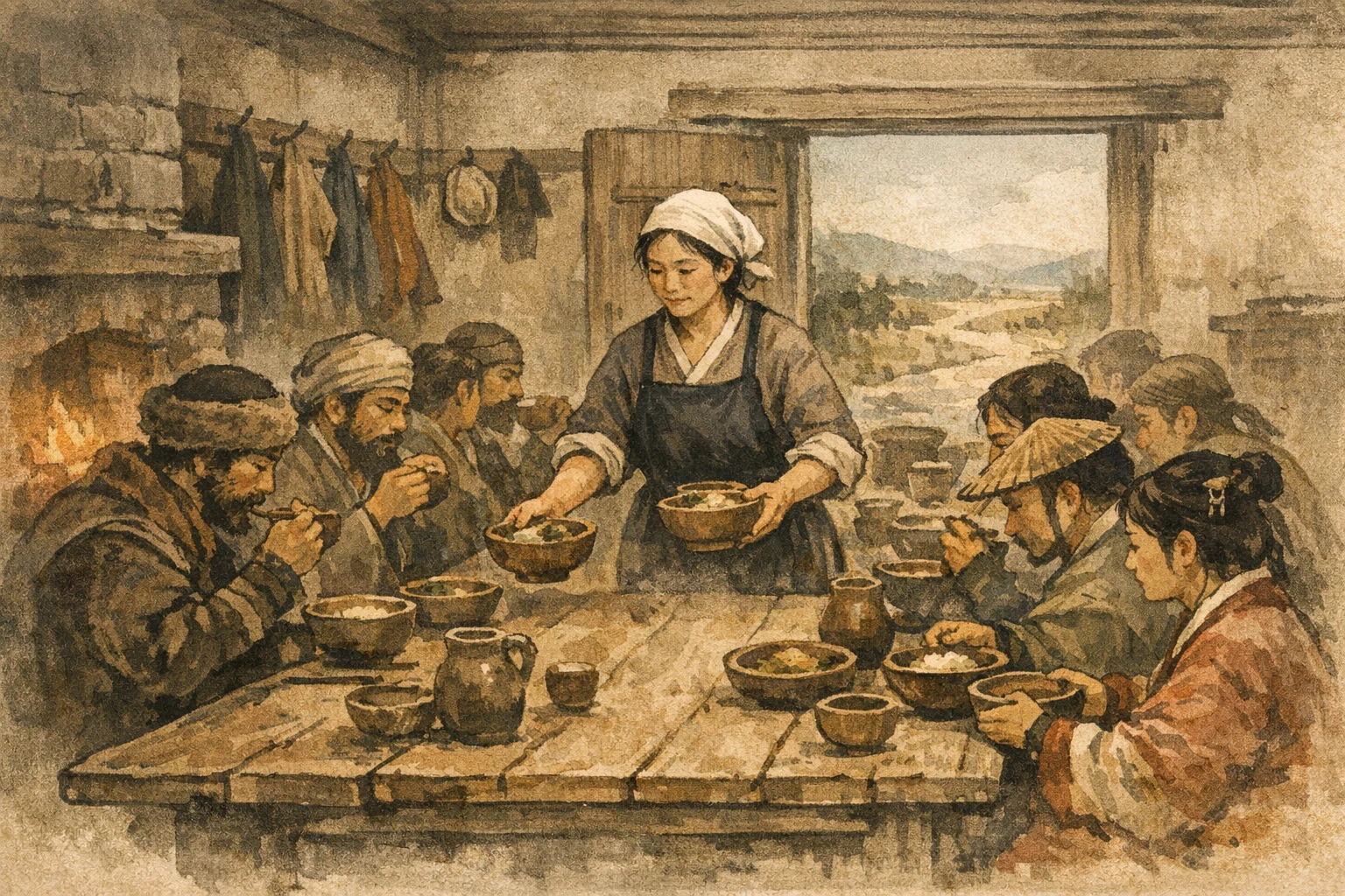 Plain Shared Meal panel 2 for Hexagram 13, Fellowship with People.