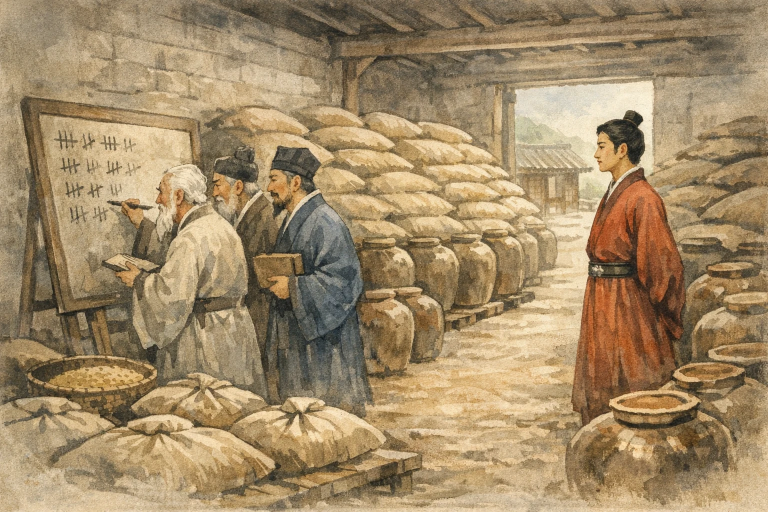 Granaries Stocked panel 4 for Hexagram 14, Great Possession.