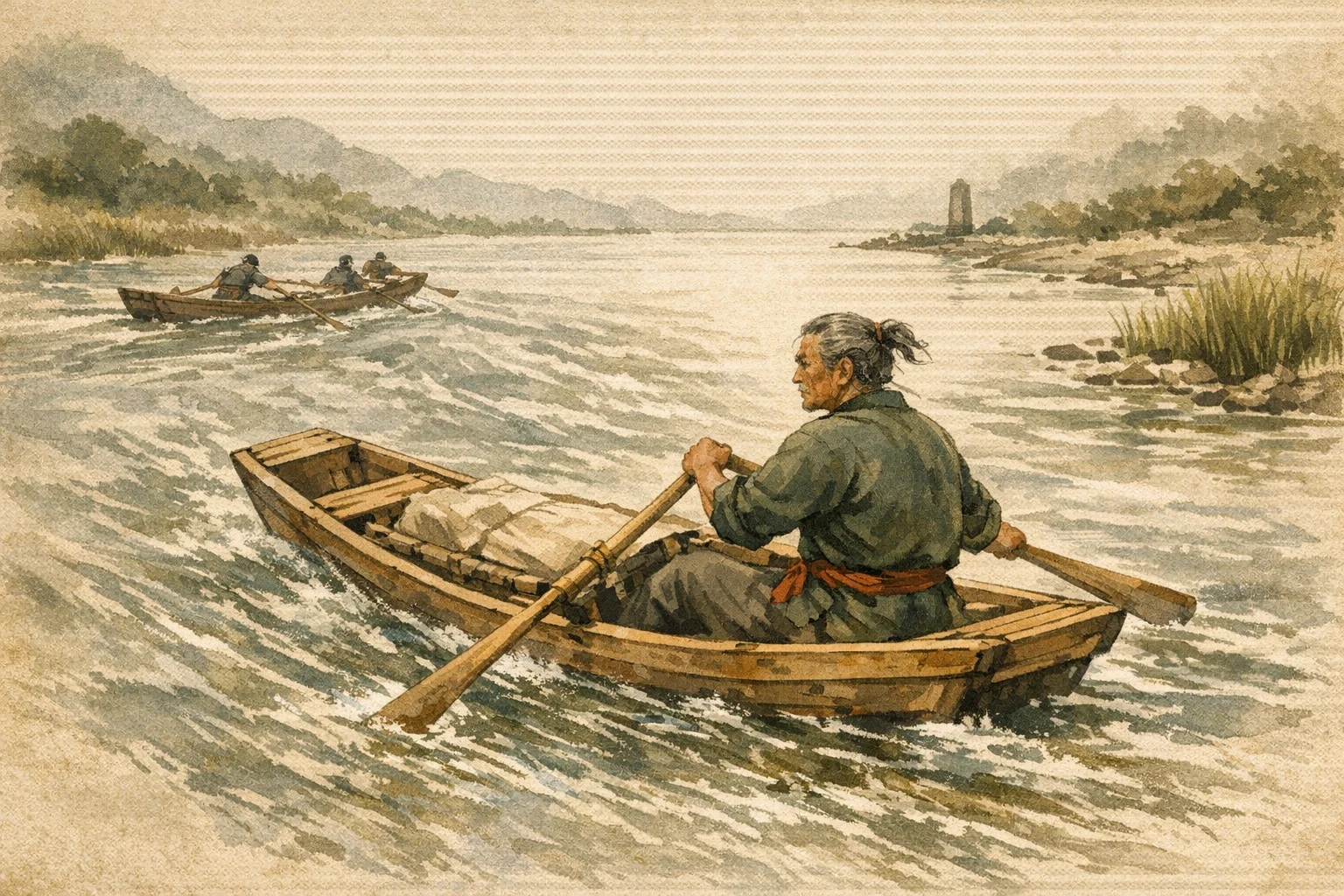 Carried Downstream panel 3 for Hexagram 17, Following.