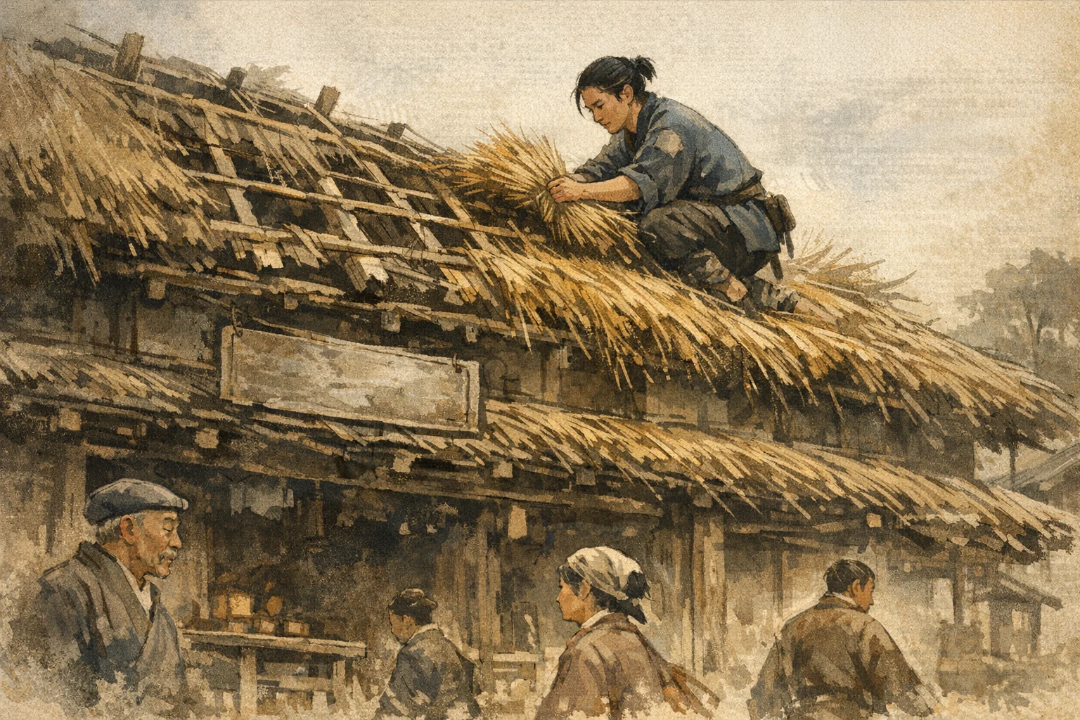 Re-Thatching Himself panel 3 for Hexagram 18, Work on the Decayed.