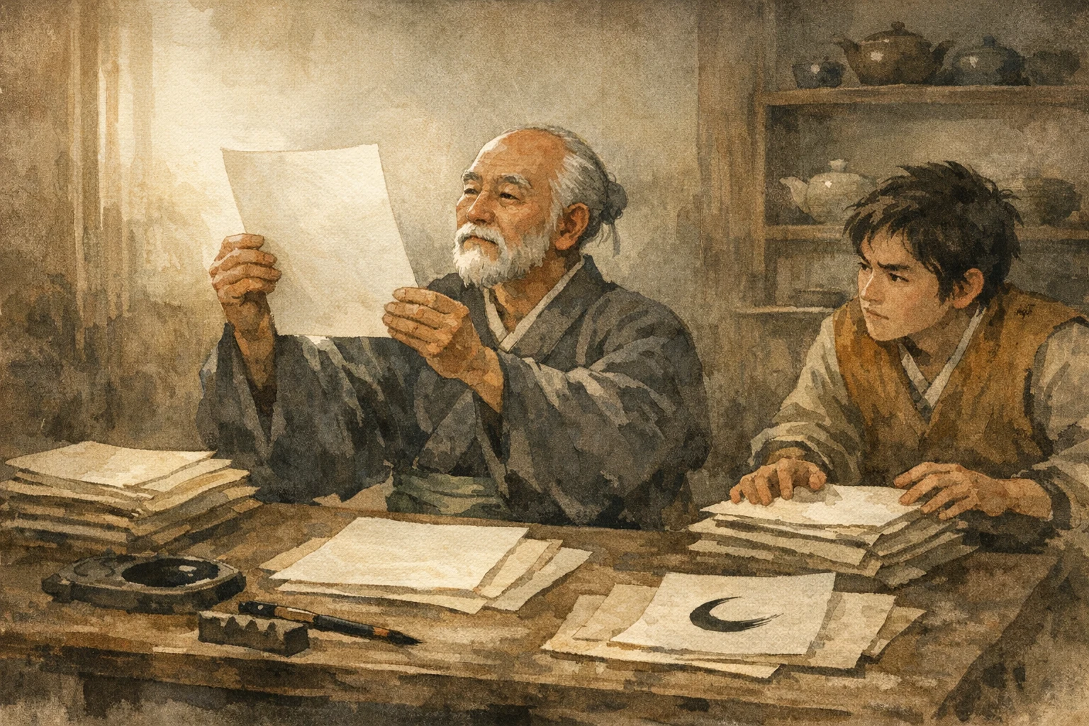 Choosing Paper panel 1 for Hexagram 22, Grace.