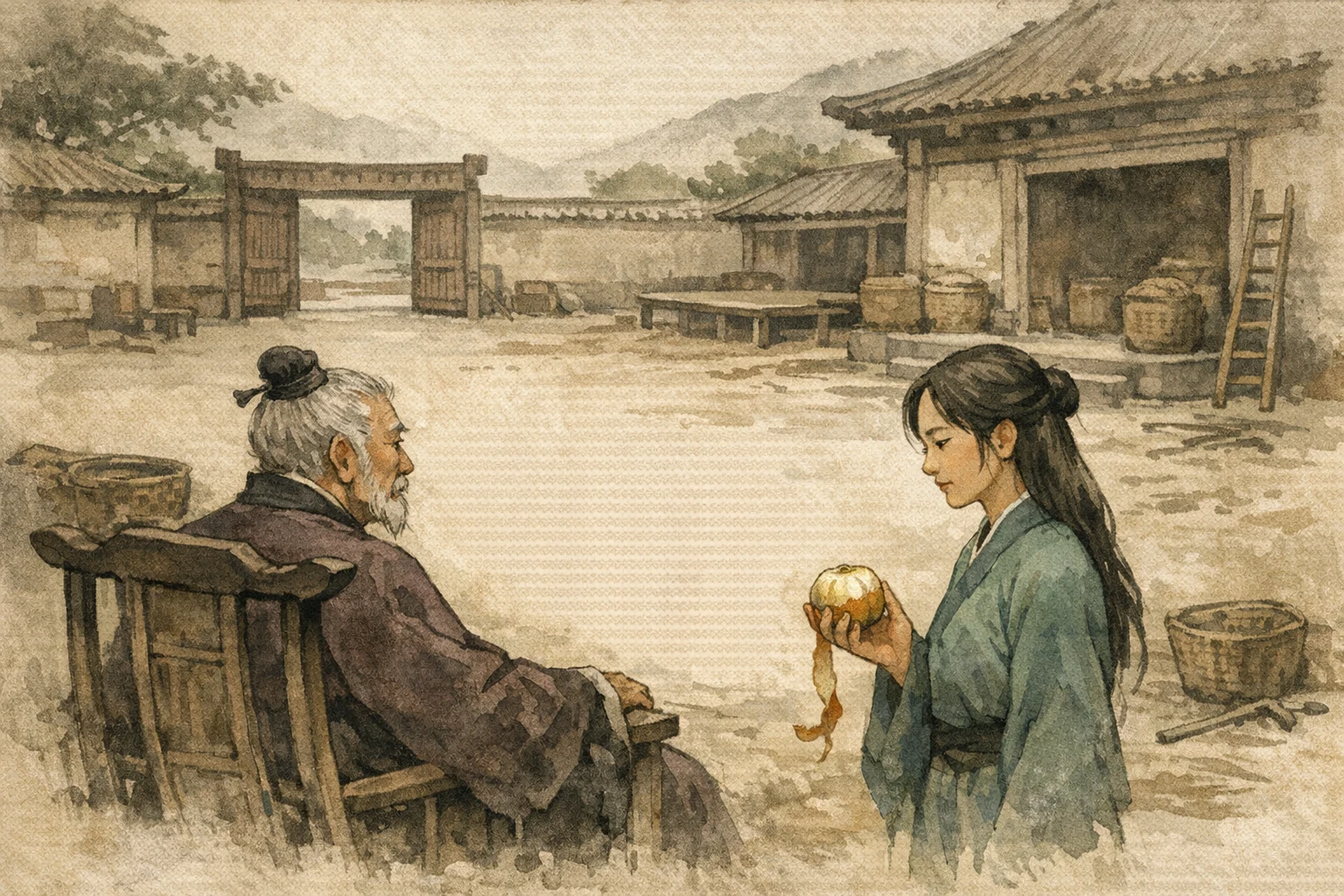 Daughter Sees The Peeling panel 3 for Hexagram 23, Splitting Apart.