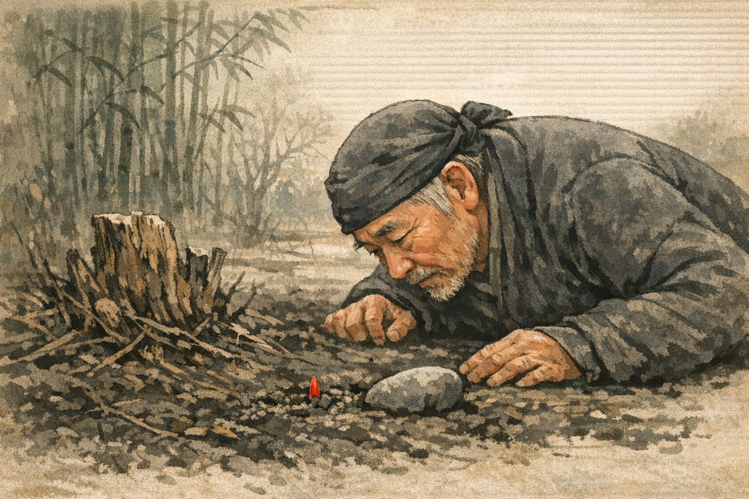 Single Red Tip panel 2 for Hexagram 24, Return.