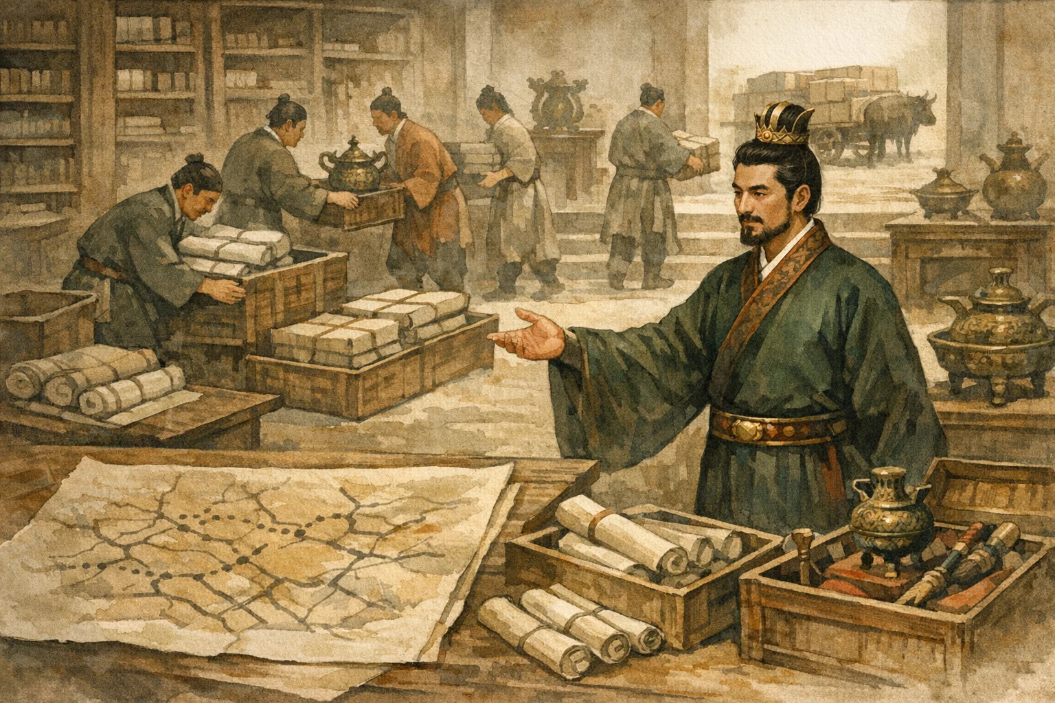 Court Moved Before Famine panel 3 for Hexagram 26, Great Taming.