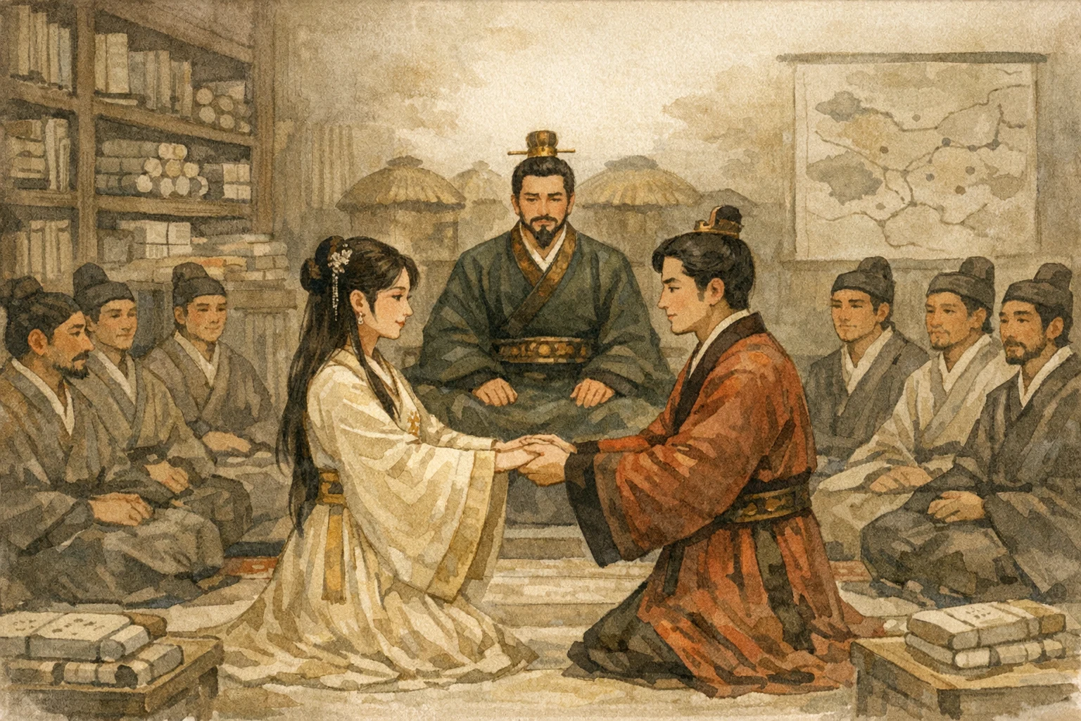 Marriage Before Rivalry panel 5 for Hexagram 26, Great Taming.