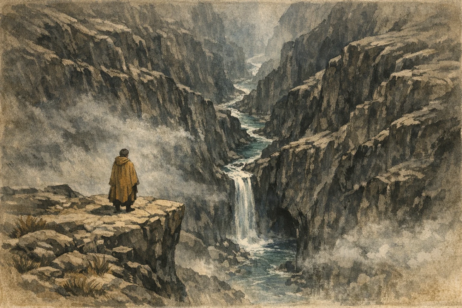 Entering The Gorge panel 1 for Hexagram 29, The Abysmal.