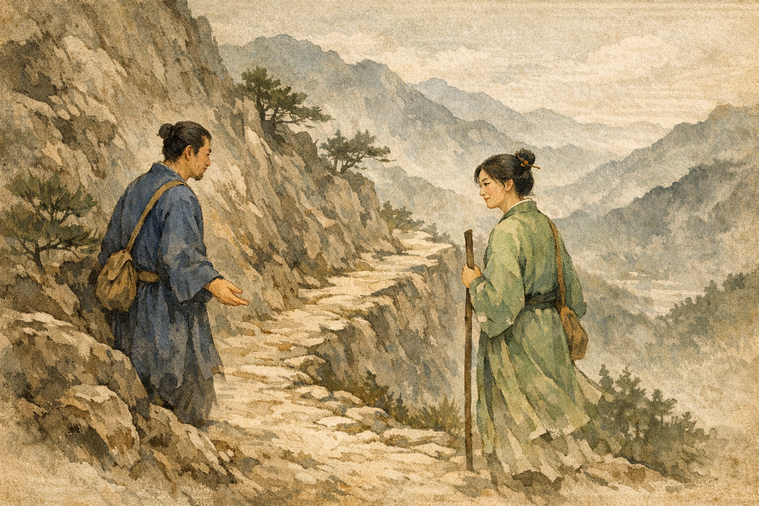 Mountain Path panel 1 for Hexagram 31, Influence.