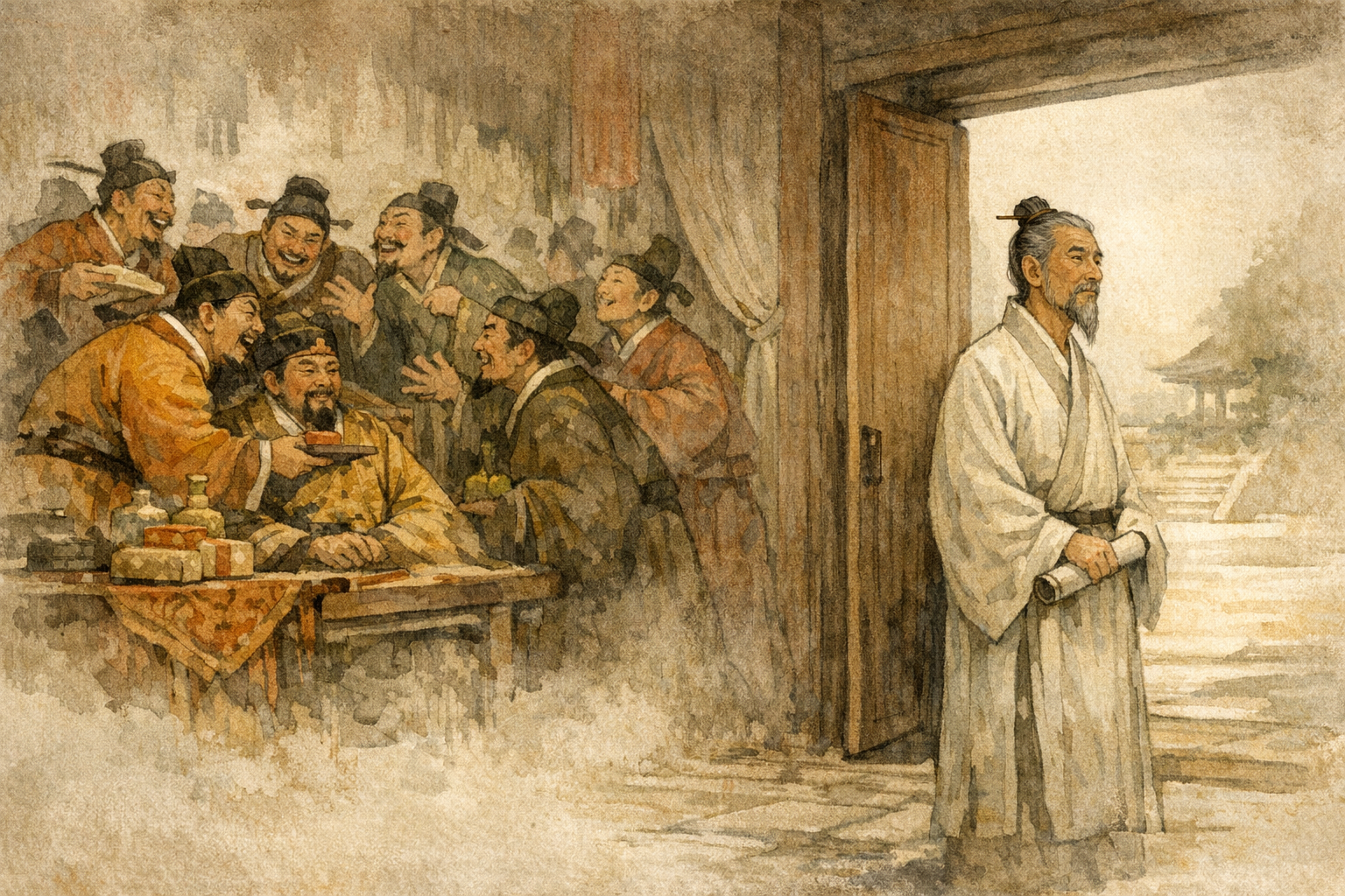 Court Coarsens panel 1 for Hexagram 33, Retreat.