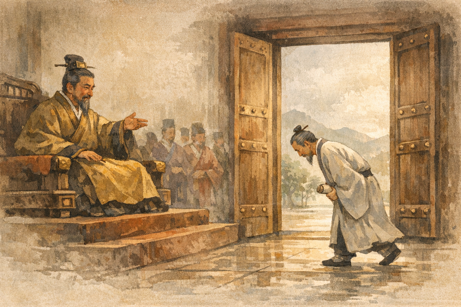 Door Still Open panel 3 for Hexagram 33, Retreat.