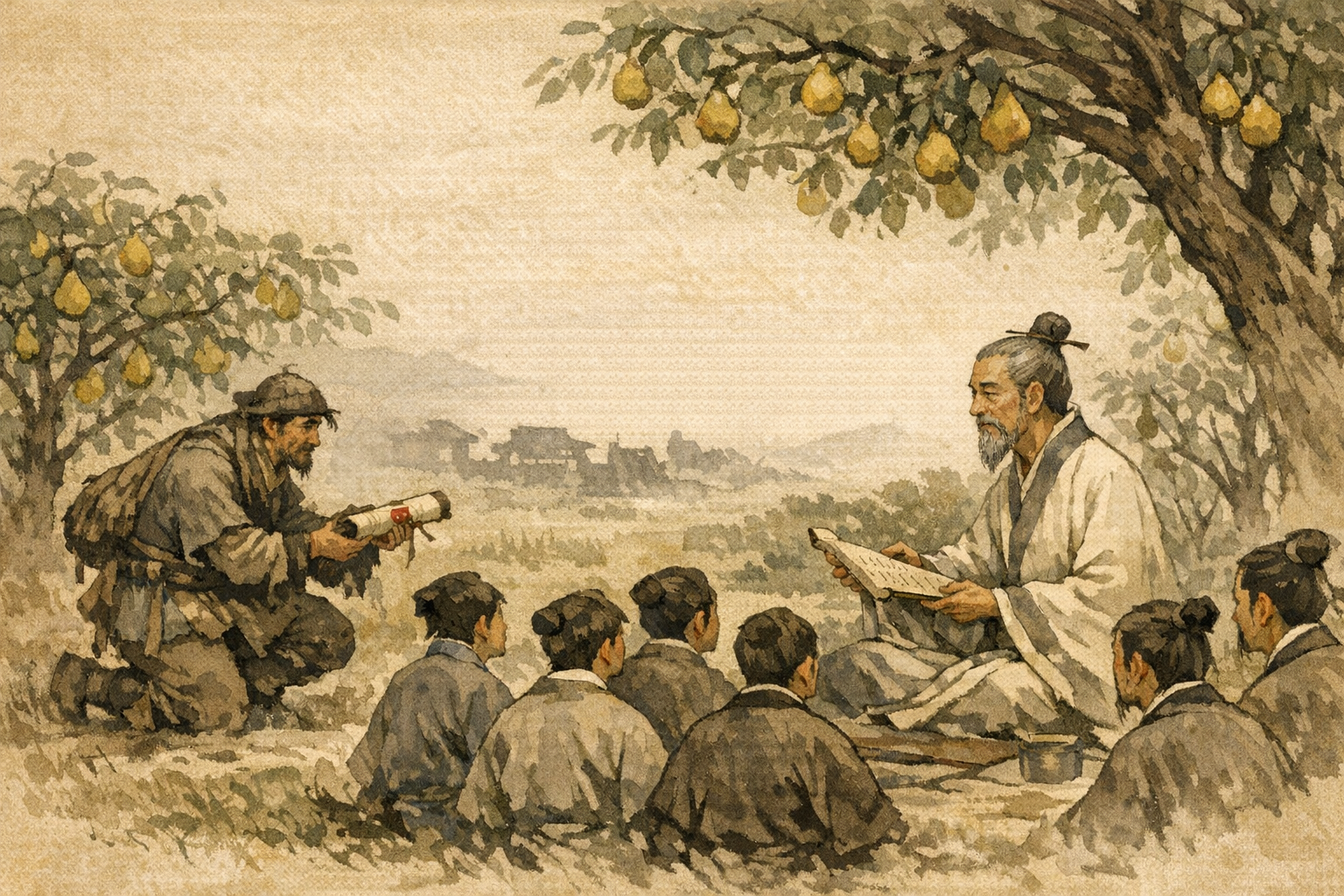 Court Falls Elsewhere panel 5 for Hexagram 33, Retreat.