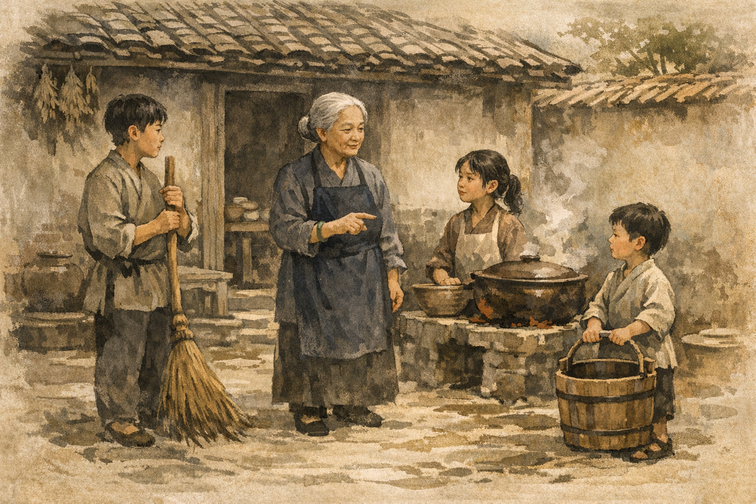 Morning Assignments panel 1 for Hexagram 37, The Family.