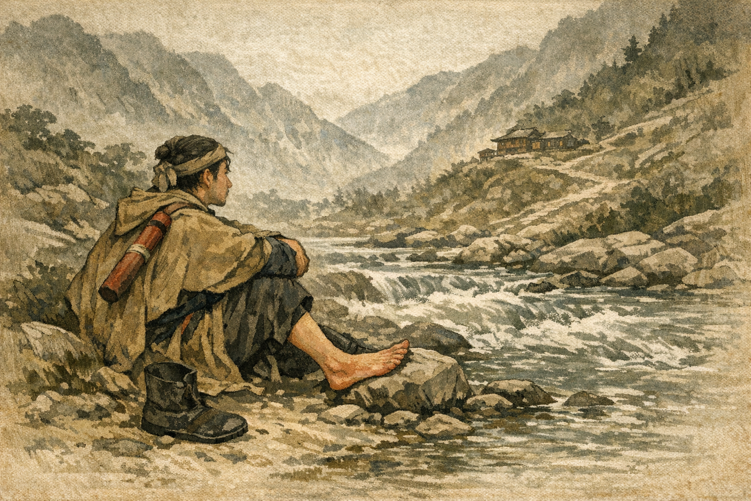 Sitting To Think panel 3 for Hexagram 39, Obstruction.