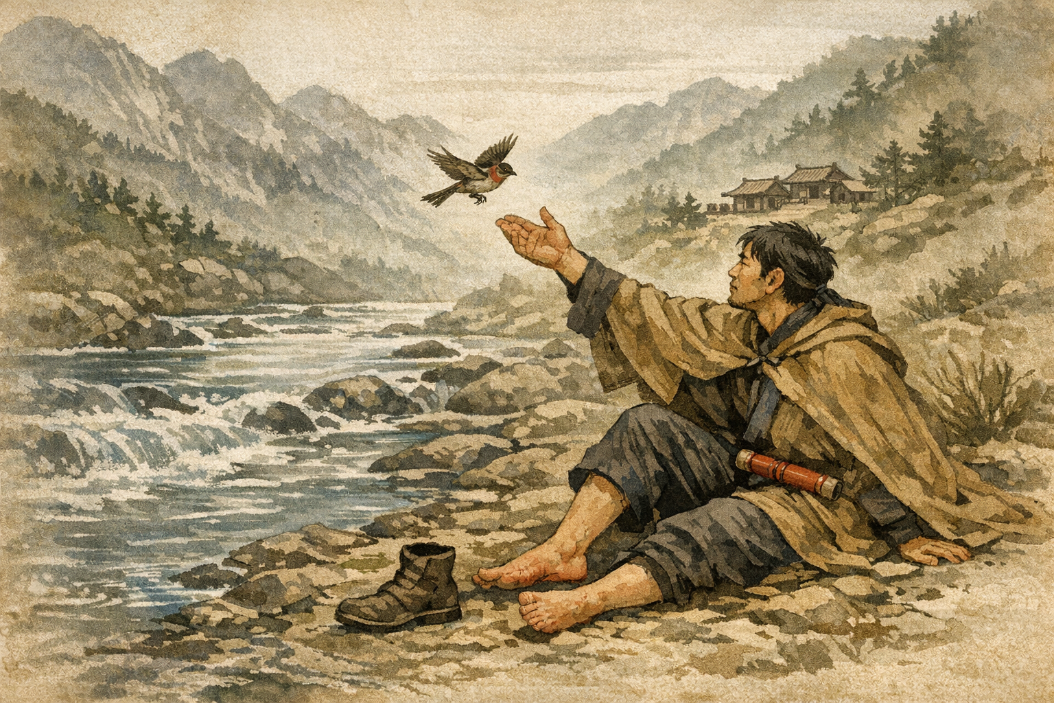 Bird Carries Message panel 4 for Hexagram 39, Obstruction.