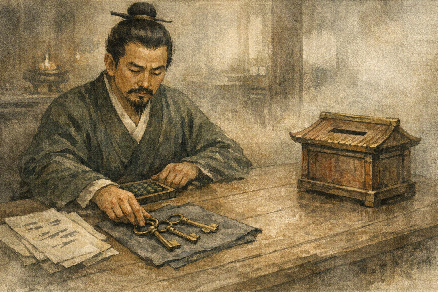 Selling Three Shops panel 3 for Hexagram 41, Decrease.