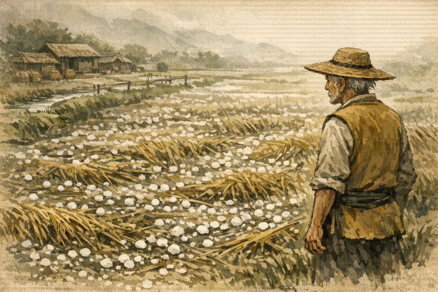 Hail Ruins His Harvest panel 4 for Hexagram 42, Increase.