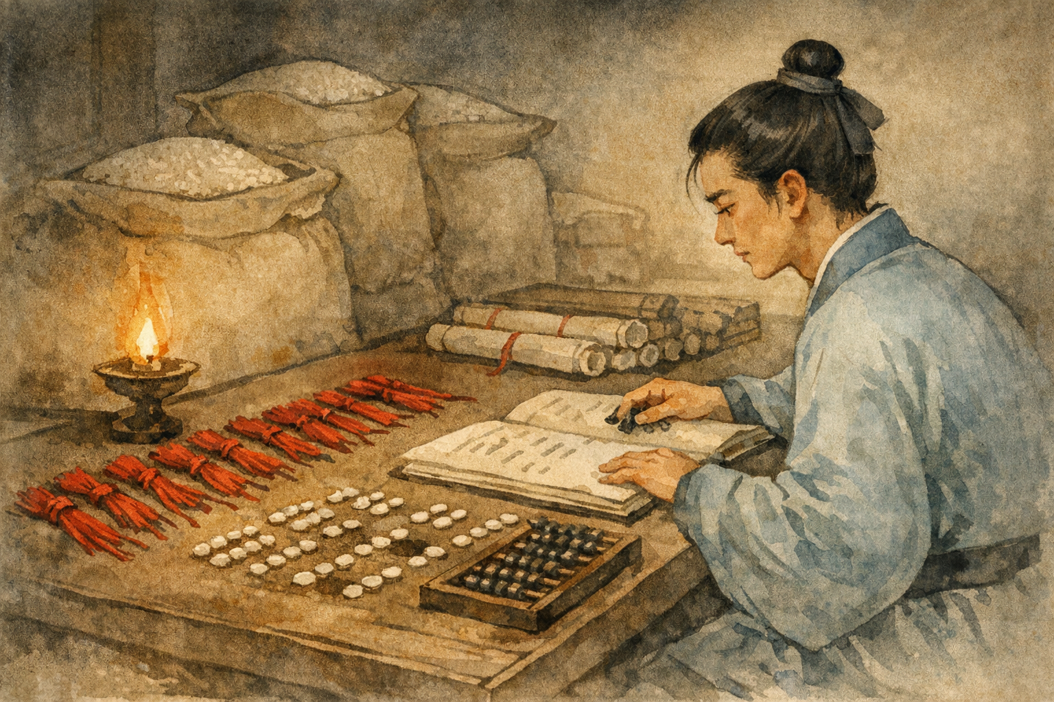 Pattern In Ledgers panel 1 for Hexagram 43, Breakthrough.