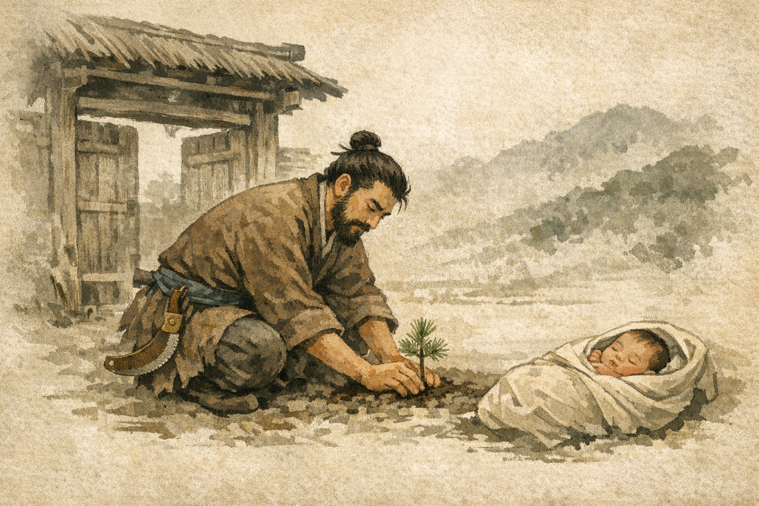 Pine At The Gate panel 1 for Hexagram 46, Pushing Upward.