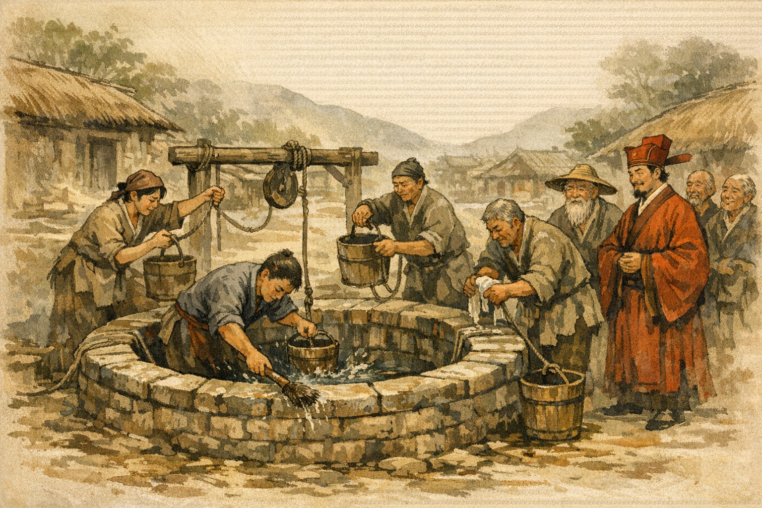 Cleaning Each Generation panel 2 for Hexagram 48, The Well.