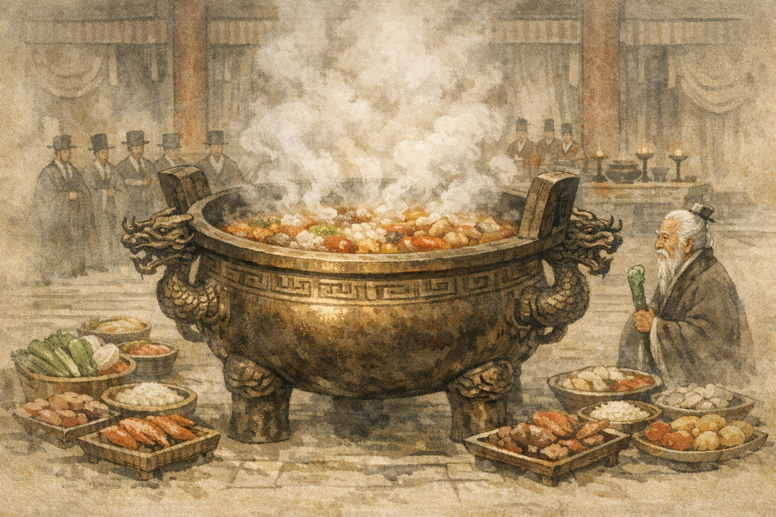 One Meal Cooked panel 3 for Hexagram 50, The Cauldron.