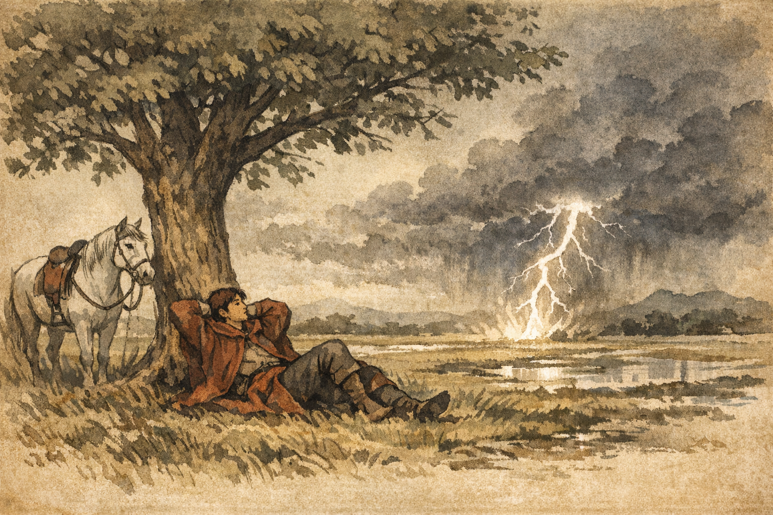 Shelter Under Tree panel 1 for Hexagram 51, The Arousing.