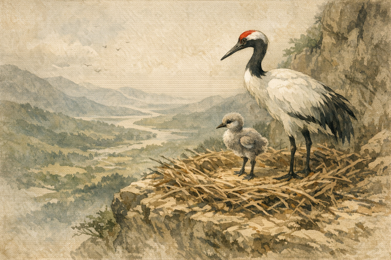 Hatched On Cliff panel 1 for Hexagram 53, Development.