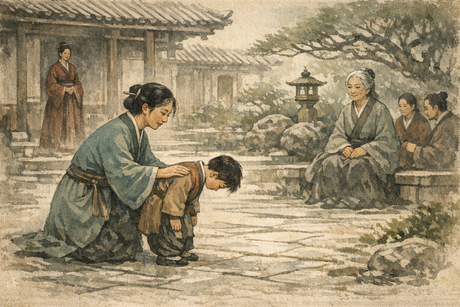 Raising Courtesy panel 4 for Hexagram 54, The Marrying Maiden.