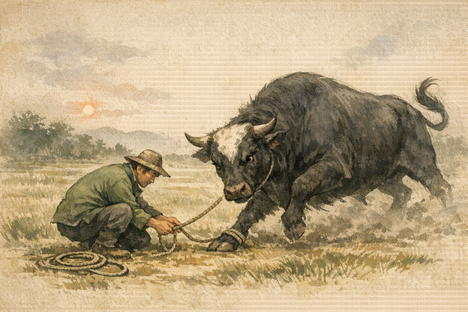 Wild Ox Bound panel 1 for Hexagram 61, Inner Truth.