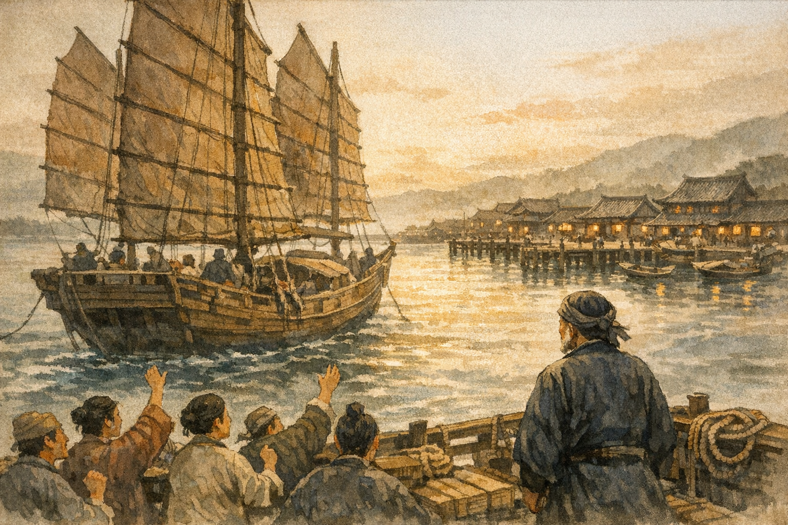 Harbor In Sight panel 1 for Hexagram 63, After Completion.