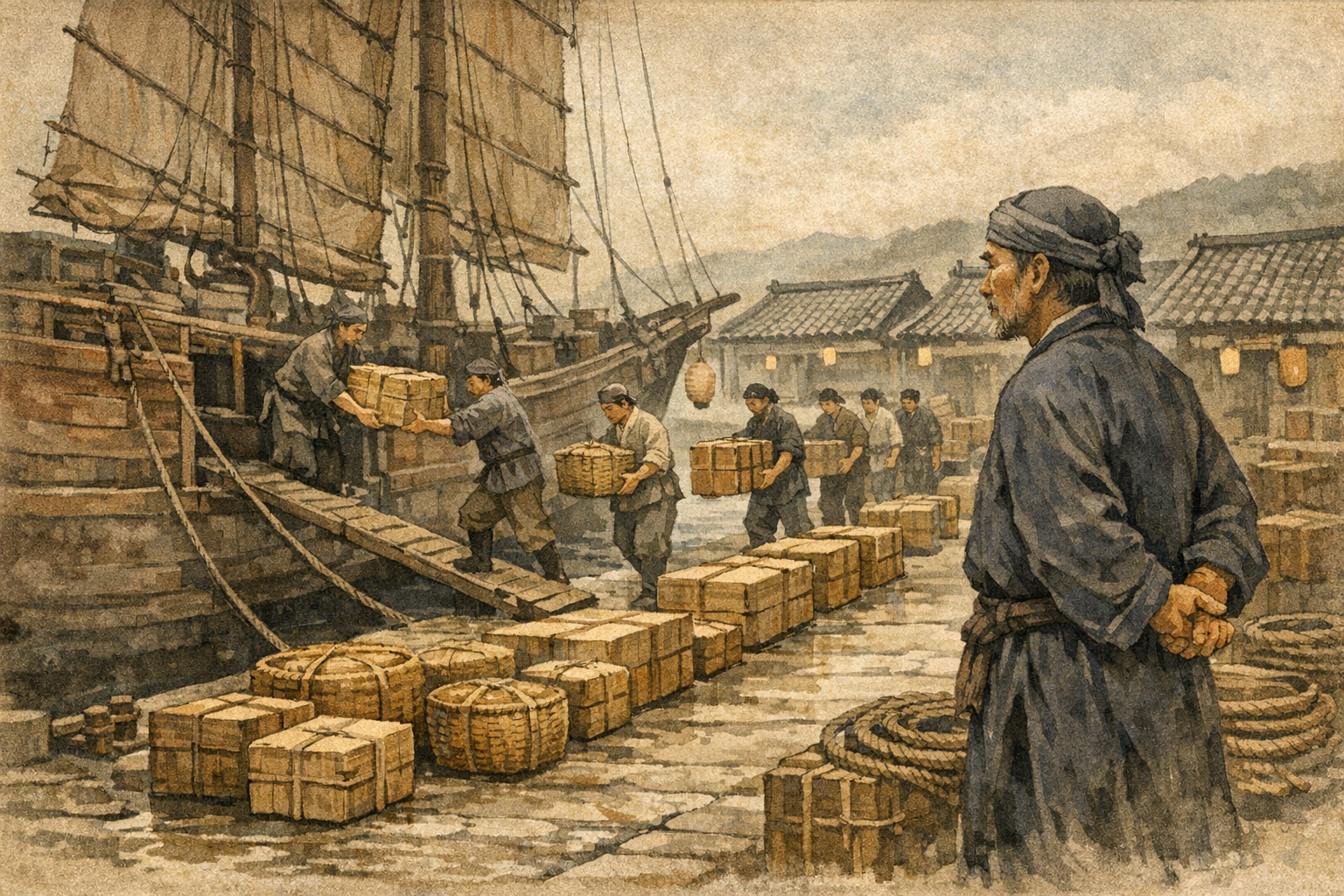 Cargo Landed panel 4 for Hexagram 63, After Completion.