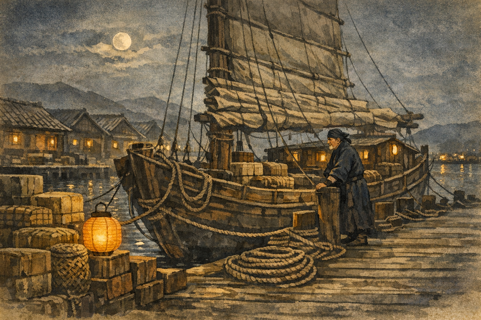 Moored Completion panel 6 for Hexagram 63, After Completion.