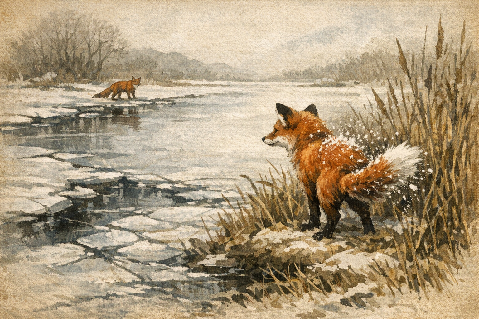 Far Bank First panel 5 for Hexagram 64, Before Completion.