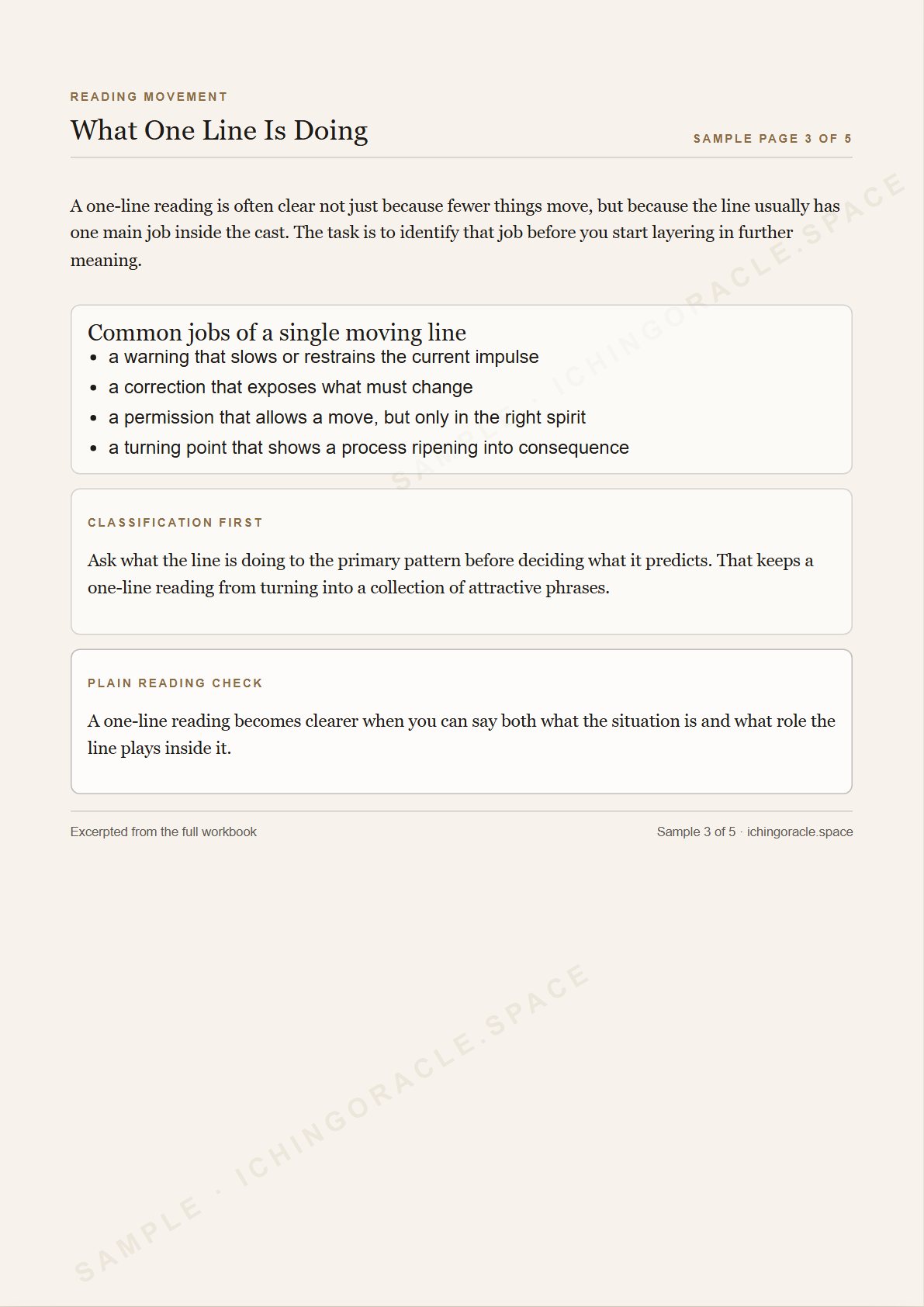 Preview page about identifying the function of a single moving line in the Changing Lines Workbook.