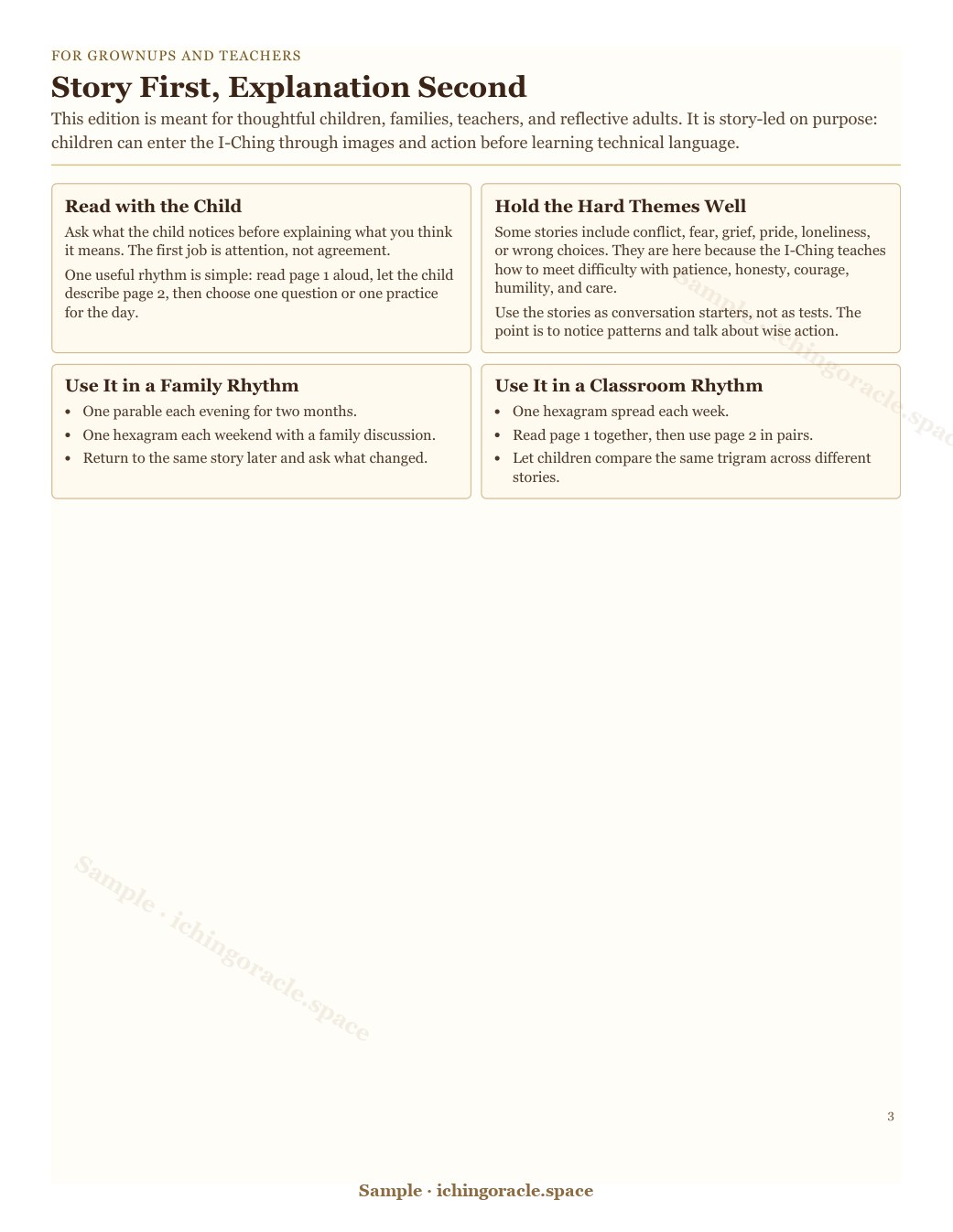 For Grownups and Teachers page from I-Ching Parables.