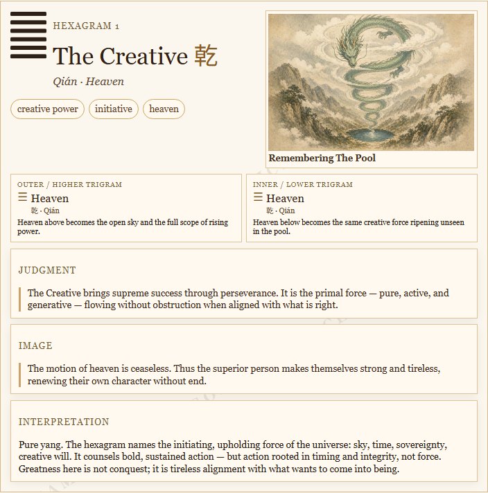 Chapter opening for Hexagram 1 in The Illustrated I-Ching Story Oracle.